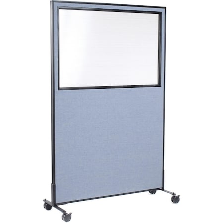 Global Industrial 48-1/4W x 99H Mobile Office Partition Panel with Partial Window, Blue 695789MWBL